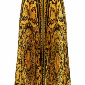 Barocco Print Pleated Twill Midi Skirt