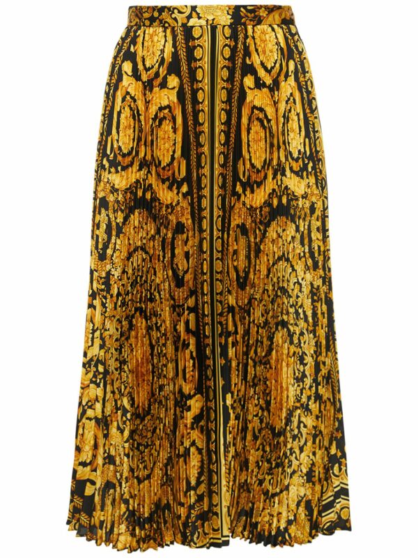 Barocco Print Pleated Twill Midi Skirt