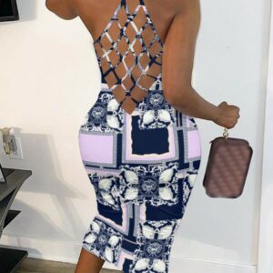 Baroque Scarf Print Backless Bodycon Dress