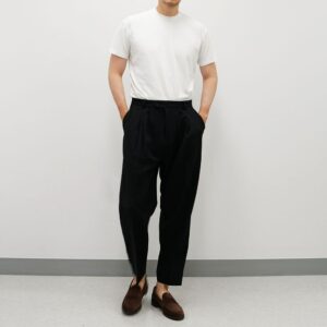 Basic Overfit Men's Suit Pants in Black Color/Dress Pleat Semi-Balloon Fit Tailored Trousers