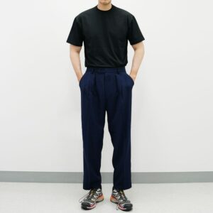 Basic Overfit Men's Suit Pants in Navy Color/Dress Pleat Semi-Balloon Fit Tailored Trousers