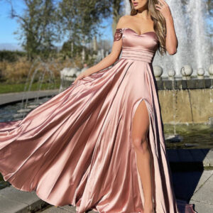 Bateau Neck Maxi Dress Short Sleeves Sexy High-slit Zipper Prom Dresses