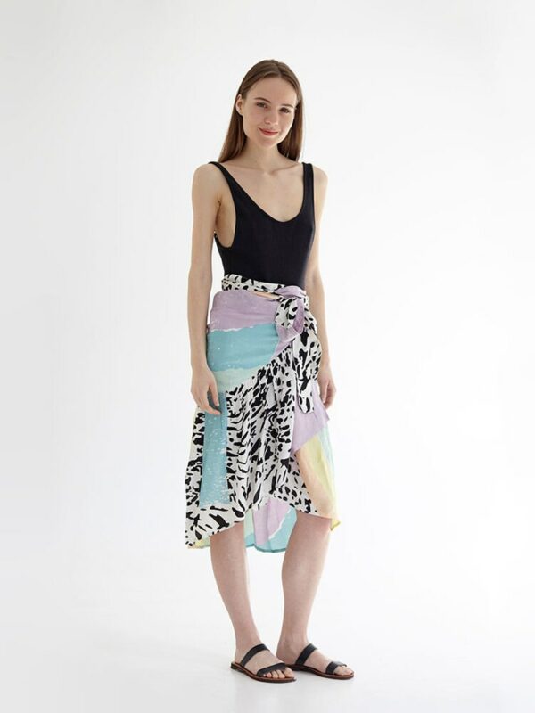 Beach Wrap Skirt, Skirt With Frill, Midi Pareo Sarong Cover Up Rainbow