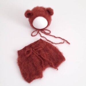 Bear Bonnet, Knitted Bear Set Pants & Hat, Baby Outfit , Newborn Photo Prop