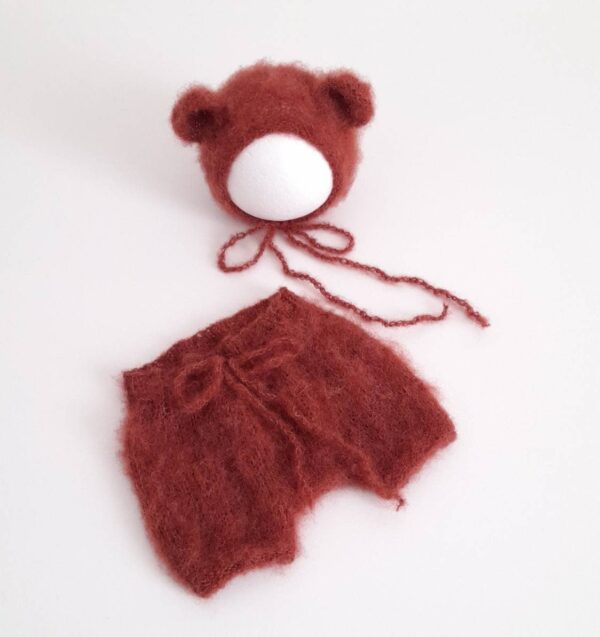 Bear Bonnet, Knitted Bear Set Pants & Hat, Baby Outfit , Newborn Photo Prop