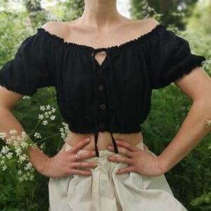 Beatrice Bardot Top - Black Off Shoulder Ruffle Crop Top Blouse