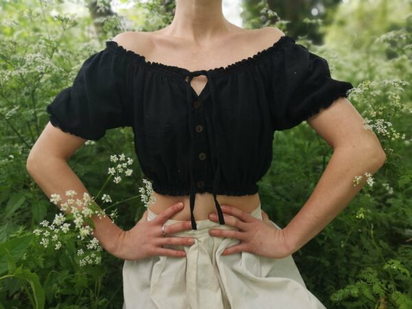 Beatrice Bardot Top - Black Off Shoulder Ruffle Crop Top Blouse