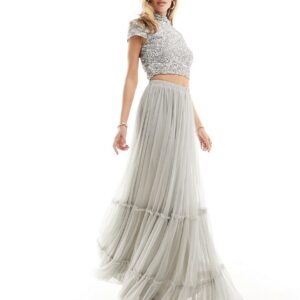 Beauut tulle tiered maxi skirt co-ord in grey