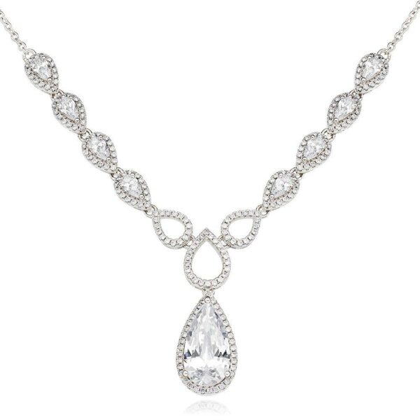 Beaverbrooks Women's Silver Cubic Zirconia Pear Halo Necklace