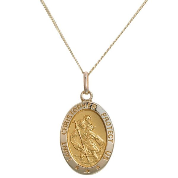 Beaverbrooks Women's Solid 9ct Gold Saint Christopher Pendant and Necklace, Size: 45cm