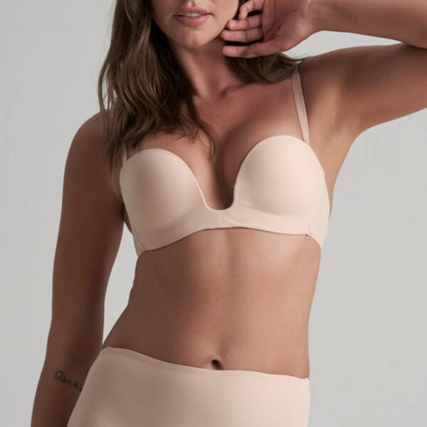 Beige Deep Plunge Strapless Bra