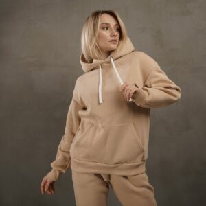 Beige Hoodie & Joggers Set, Oversized Hoodie, Women Beige