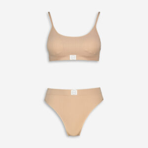 Beige Textured Woven Bralette & Briefs Set