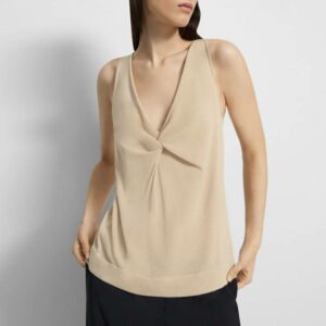 Beige Twist Front Cotton Blend Tank Top