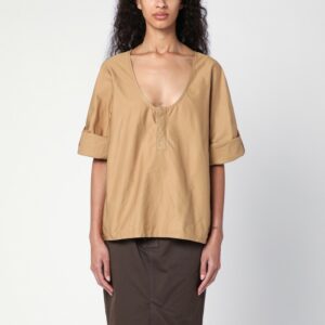 Beige cotton Henley blouse