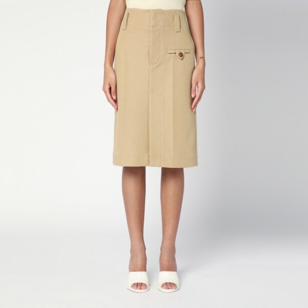 Beige cotton canvas midi skirt