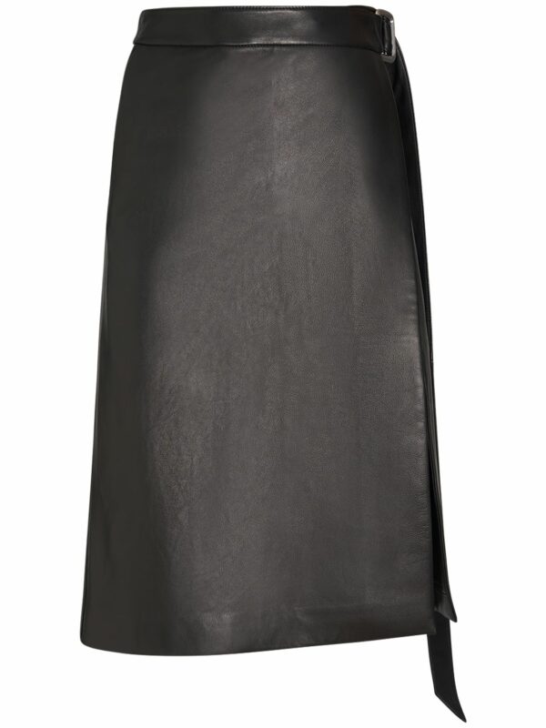 Belted Leather Midi Skirt