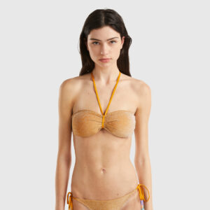 Benetton, Bandeau Bikini Top With Lurex, size 32, Mustard, Women