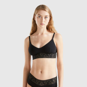 Benetton, Bralette In Super Stretch Organic Cotton, size XS-S, Black, Women