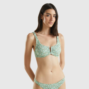 Benetton, Brassiere Bikini Top With Flower Print, size 36, Military Green, Women