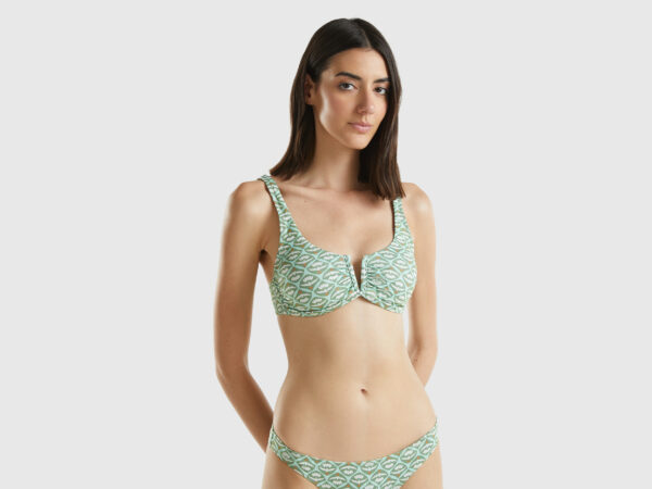 Benetton, Brassiere Bikini Top With Flower Print, size 36, Military Green, Women