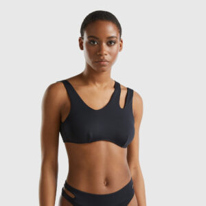 Benetton, Cut Out Brassiere Bikini Top In Econyl®, size 38, Black, Women