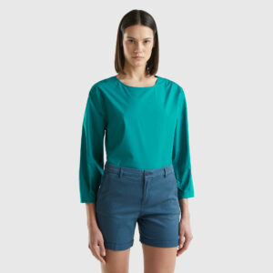 Benetton, Lightweight Cotton Blouse, size XS, Teal, Women