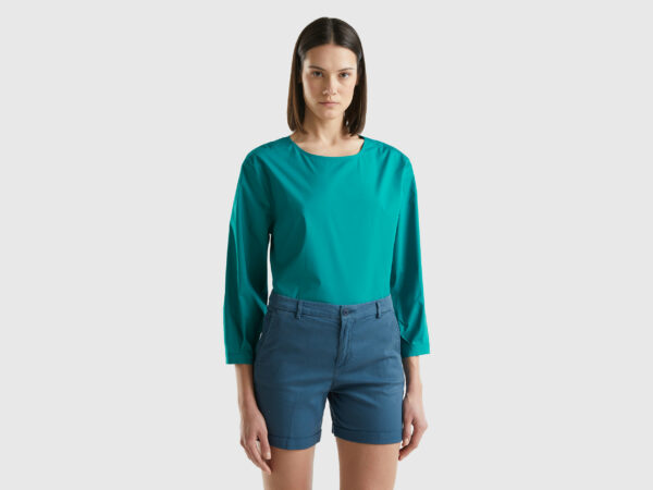 Benetton, Lightweight Cotton Blouse, size XS, Teal, Women