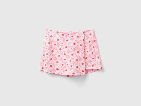 Benetton, Pink Culottes With Floral Print, size XL, Pink, Kids