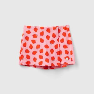 Benetton, Pink Culottes With Strawberry Pattern, size XL, Pink, Kids