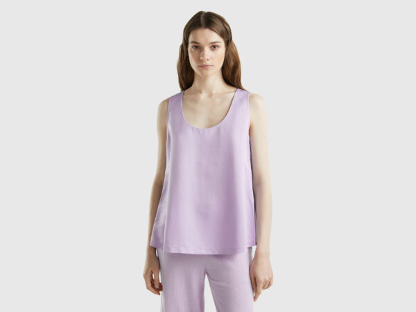 Benetton, Satin Look Sleeveless Blouse, size XXS, Lilac, Women