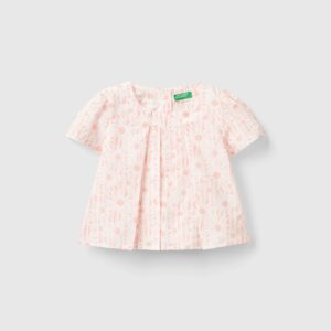 Benetton, Striped And Floral Blouse, size 18-24, Soft Pink, Kids