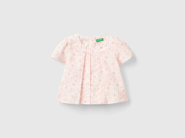 Benetton, Striped And Floral Blouse, size 18-24, Soft Pink, Kids