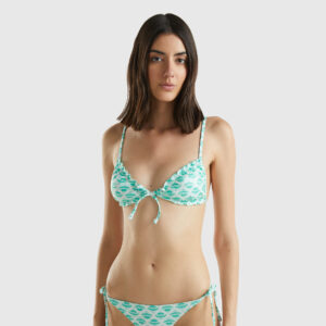 Benetton, Triangle Bikini Top With Flower Print, size 36, Aqua, Women