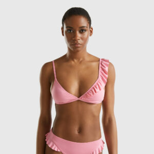 Benetton, Triangle Bikini Top With Frill In Econyl®, size 32, Pink, Women