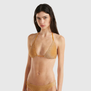 Benetton, Triangle Bikini Top With Lurex, size 36, Mustard, Women