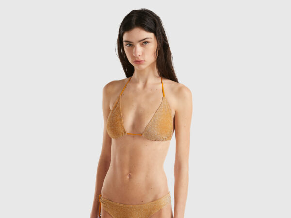 Benetton, Triangle Bikini Top With Lurex, size 36, Mustard, Women