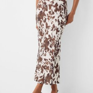 Bershka Animal Print Midi Skirt Women M Off White