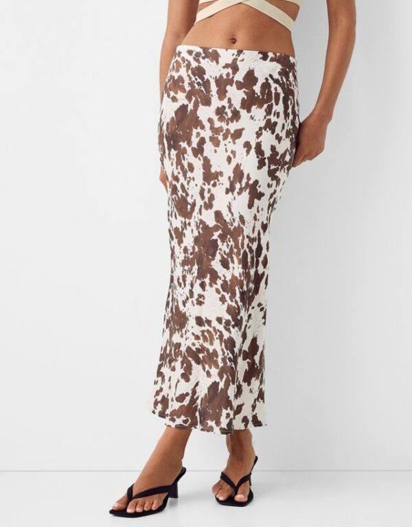 Bershka Animal Print Midi Skirt Women M Off White