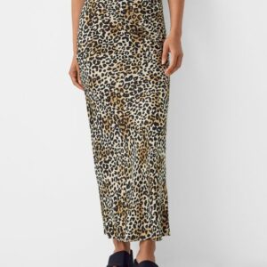 Bershka Animal Print Midi Skirt Women Xl Brown