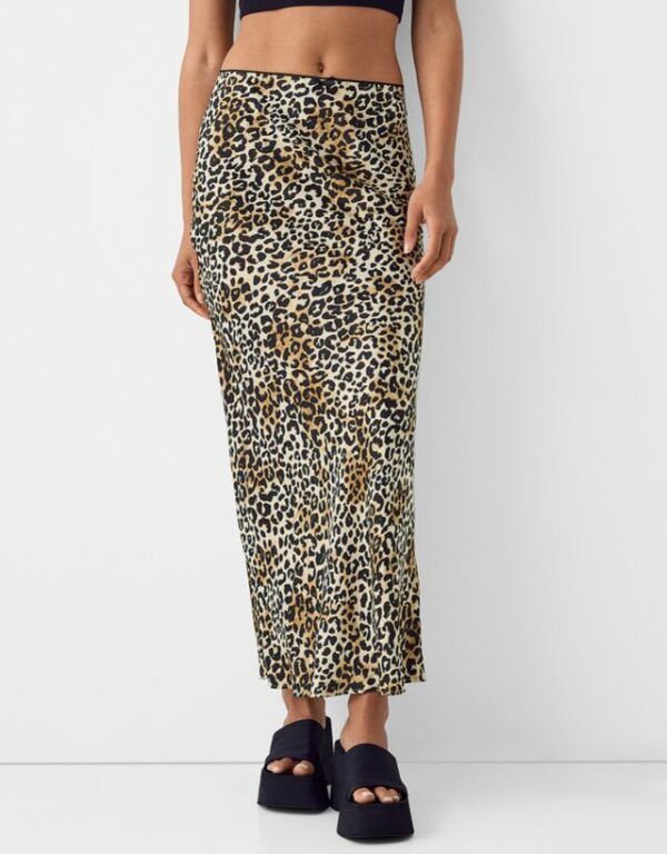 Bershka Animal Print Midi Skirt Women Xl Brown