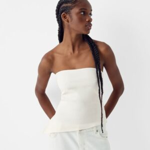 Bershka Asymmetric Bandeau Top Women M Cream