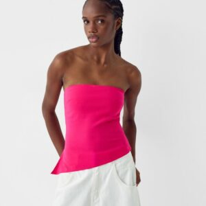 Bershka Asymmetric Bandeau Top Women S Fuchsia