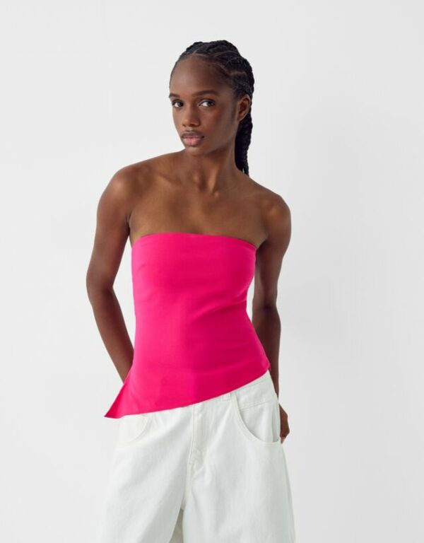 Bershka Asymmetric Bandeau Top Women S Fuchsia