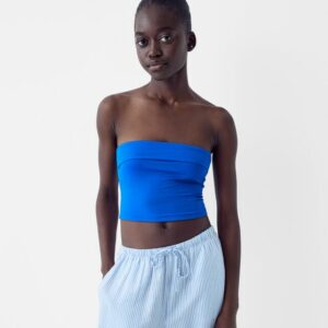 Bershka Bandeau Top With A Turn-Up Hem Women S Blue