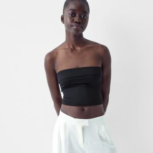 Bershka Bandeau Top With A Turn-Up Hem Women Xs Black