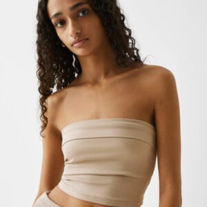 Bershka Bandeau Top With A Turn-Up Hem Women Xs Camel