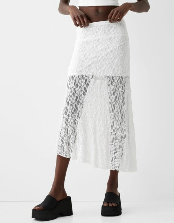 Bershka Blonde Lace Midi Skirt Women S White