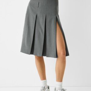 Bershka Box Pleat Midi Skirt Women S Grey