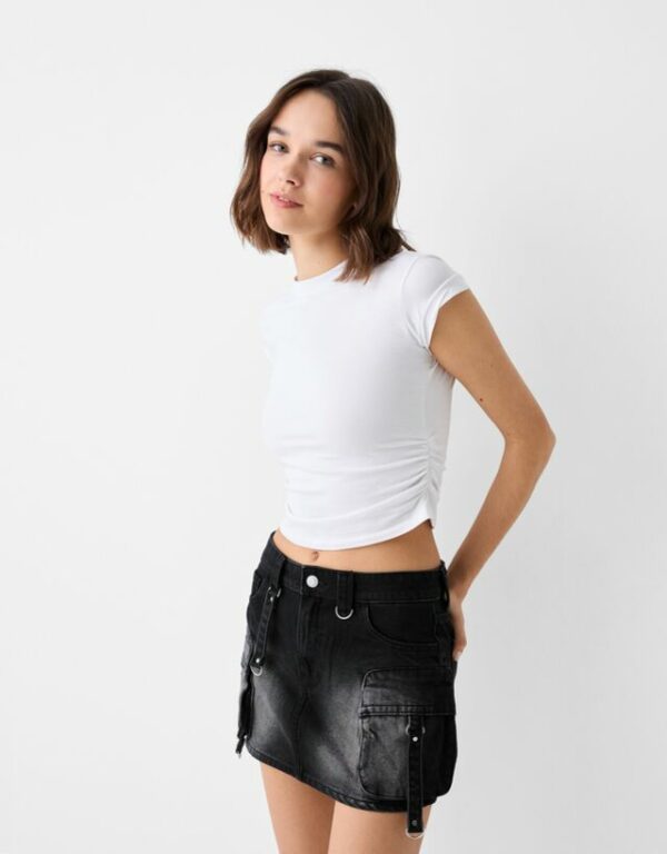 Bershka Cargo Skirt With Straps Women 14 Black